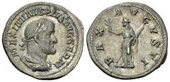 Maximinus Thrax AR Denarius, Pax reverse Maximinus I Thrax (235-238 AD). AR Denarius (19 mm, 3.34 g), Rome, c. 235/236. Obv. MAXIMINVS PIVS AVG GERM, Laureate, draped and cuirassed bust to right. Rev.