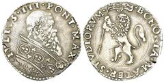 Julius III, AR Bianco, Bologna Stato Pontificio. Bologna. Julius III (1550-1555). AR Bianco (30 mm, 4.79 g), Bologna. D. IVLIVS III PONT MAX, Busto del Pontefice a destra. R. BONONIA MATER STVDIORVM, 