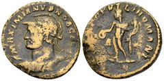 Galerius Caesar AE Nummus, very rare Galerius Caesar (293-305 AD). AE Nummus (25 mm, 9.82 g). Treveri, c. 298/299. Obv. MAXIMIANVS NOB CAES, Laureate, helmeted, and cuirassed bust left, holding spear 