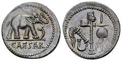 C. Iulius Caesar AR Denarius, 49/48 BC C. Julius Caesar. AR Denarius (19 mm, 3.96 g), 49-48 BC, military mint moving with Caesar. Obv. CAESAR, Elephant walking to right, trampling dragon. Rev. Pontifi