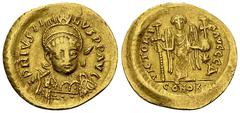 Iustinus I AV Solidus Iustinus I (518-527 AD). AV Solidus (21 mm, 4.46 g), Constantinopolis. Obv. D N IVSTINVS P P AVG, helmeted, pearl-diademed and cuirassed bust three-quarters facing, cross on helm