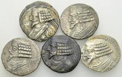 Parthia, Lot of 5 BI Tetradrachms Parthia. Lot of 5 (five) BI Tetradrachms. Mostly very fine. (5) Lot sold as is, no returns.