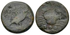 Akragas AE Tetras, c. 415-406 BC Sicily, Akragas. AE Tetras (Trionkion) (8.07 g), c. 415-406 BC. Obv. [AKPA], Eagle, wings spread, standing right on, and tearing at, dead hare. Rev. Crab; below, three