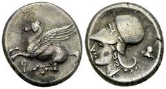 Corinth AR Stater, c. 375-300 BC Corinthia, Corinth. AR Stater (20 mm, 8.48 g), c. 375-300 BC. Obv. Pegasos flying left, Ϙ (koppa) below. Rev. Head of Athena to left, wearing Corinthian helmet; [to le
