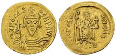 Phocas AV Solidus, Constantinopolis Phocas (602-610 AD). AV Solidus (20-21 mm, 4.24 g), Constantinople, officina I. Obv. d N FOCAS PERP AVG, Cuirassed bust facing, wearing crown and holding globe cruc