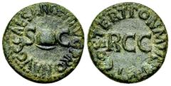 Caligula AE Quadrans Gaius (Caligula) (37-41 AD). AE Quadrans (18 mm, 3.55 g), Rome, 40-41 AD. Obv. C CAESAR DIVI AVG PRON AVG around S C and pileus. Rev. PON M TR P IIII P P COS TERT around RCC. RIC 