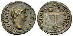 Nero AE Semis, Table reverse Nero (54-68 AD). AE Semis (17-18 mm, 3.45 g), Rome, c. 64. Obv. NERO CAES AVG IMP, Laureate head to right. Rev. CER QVINQ ROM CO, Table, seen from front and right, bearing