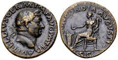 Vitellius AE As, Concordia reverse Vitellius (January-December 69). AE As (26-27 mm, 9.71 g), Rome, late April-December 69. Obv. A VITELLIVS GERM IMP AVG PM TR P, Laureate head to right. Rev. CONCORDI