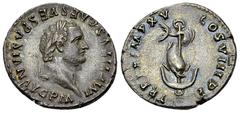 Titus AR Denarius, Dolphin coiled around anchor reverse Titus (79-81). AR Denarius (18 mm, 3.45 g), Rome, 80 AD. Obv. IMP TITVS CAES VESPASIAN AVG P M, Laureate head ro right. Rev. TR P IX IMP XV COS 
