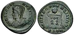 Constantinus II AE Nummus, London mint Constantine I (306-337) for Constantinus II Caesar. AE Nummus (20 mm, 3.26 g), London, c. 323-324. Obv. CONSTANTINVS IVN N C, Helmeted, draped and cuirassed bust