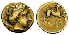 Ancient Coins Carnutes AV 1/4 Stater, 2nd-1st century BC Celtic Gaul. Carnutes. AV 1/4 Stater (12 mm, 1.93 g), 2nd-1st century BC, 'au griffon' type. Obv. Celticized laureate head of Apollo to right. 