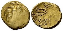 Ancient Coins Carnutes AV Half Stater, c. 50-30 BC Celtic Gaul. Carnutes. AV Half Stater (15 mm, 3.63 g), c. 50-30 BC. Obv. Celticized laureate head of Apollo to right. Rev. Eagle flying right; above 