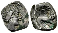 Ancient Coins Insubres AR Drachm, imitating Massalia Celtic Gaul. Insubres. AR Drachm (13-14 mm, 3.11 g), late 2nd-early 1st century BC, imitating Massalia. Obv. Celticized head of Artemis to right, w