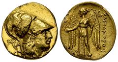 Ancient Coins Alexander III 'the Great' AV Stater Kings of Macedon. Alexander III 'the Great' (336-323 BC). AV Stater (18-19 mm, 8.53 g), Ake (?). Obv. Head of Athena to right, wearing crested Corinth