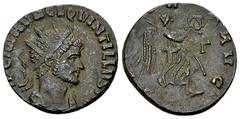Ancient Coins Quintillus AE Antoninianus, Victory reverse Quintillus (270 AD). AE Antoninianus (18-19 mm, 2.78 g), Rome, 3rd officina. Obv. IMP C M AVR CL QVINTILLVS AVG, Radiate, draped and cuirassed