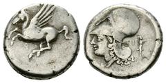 Corinth AR Stater, c. 375-300 BC Corinth, Corinthia. AR Stater (21 mm, 8.36 g), c. 375-300 BC. Obv. Pegasos flying left, Ϙ below. Rev. Head of Athena left, wearing laureate corinthian helmet; behind, 