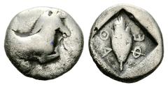Thessalian League AR Hemidrachm, c. 470-460 BC Thessalian League. AR Hemidrachm (14 mm, 2.63 g), c. 470s-460s BC. Obv. Forepart of bridled horse right, emerging from rock. Rev. ΦE-ΘA, grain ear; all w
