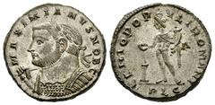Galerius Follis, scarce bust type Galerius as Caesar (293-305 AD). AE Follis (26-27 mm, 12.2 g), Lugdunum (Lyons), c. 301-303 AD. Obv. MAXIMIANVS NOB C, Laureate and cuirassed bust left, sceptre over 