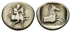Trikka AR Hemidrachm, c. 425-400 BC Trikka, Thessaly. AR Hemidrachm (15-17 mm, 2.60 g), c. 425-400 BC. Obv. Youthful hero Thessalos restraining forepart of bull right by band held around its head. Rev