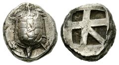 Aegina AR Stater, c. 456-431 BC Aegina, island off Attica. AR Stater (18 mm, 12.23 g), c. 456-431 BC. Obv. Tortoise seen from above. Rev. Incuse square divided into five compartments. Asyut 433; SNG C