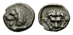 Uncertain Carian mint, AR Hemiobol Uncertain Carian mint. AR Hemiobol (7 mm, 0.51 g), c. 1st half of 4th Century BC. Obv. Forepart of lion left. Rev. Forepart of lion facing. Klein KM, p. 63, 506; Tro