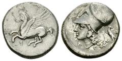 Corinth AR Stater, c. 300 BC Corinth, Corinthia. AR Stater (21-22 mm, 8.39 g), c. 300 BC. Obv. Pegasos flying left, Ϙ below. Rev. Head of Athena left, wearing laureate corinthian helmet; eagle behind;