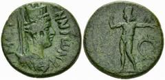 Messene Hexachalkon, time of Nero, ex BCD Messene, Messenia. Pseudo-autonomous AE Hemiobol or Hexichalkon (18 mm, 5.74 g), time of Nero (?). Obv. MЄCCHNIWN, turreted, draped and veiled bust of Messene