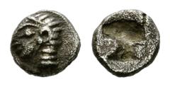 Phokaia AR Tetartemorion, late 6th Century BC Phokaia, Ionia. AR Tetartemorion (5 mm, 0.20 g), late 6th Century BC. Obv. Archaic female head left. Rev. Incuse square punch. SNG Kayhan 522; SNG Cop. 38