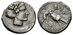 Segesta AR Didrachm, c. 410-405 BC Sicily, Segesta. AR Didrachm (8.47 g), c. 410-405 BC. Obv. [ΣΕΓΕΣΤΑΖΙΒ] (retrograde, with Γ inverted), hound right, three grains stalks in background. Rev. Head of n