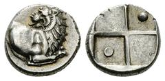 Chersonesos Hemidrachm, c. 350-330 BC Chersonesos, Thrace. AR Hemidrachm (13 mm, 2.28 g), c. 350-330 BC. Obv. Forepart of lion right, looking back, right foreleg raised. Rev. Quadripartite incuse, two