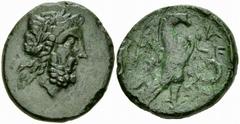 Olympia AE Unit, mid 3rd Century, ex BCD Olympia, Elis. AE Unit (20-22 mm, 6.03 g), c. mid 3rd Century BC. Obv. Laureate head of Zeus right. Rev. F A, eagle standing right with spread wings, grasping 