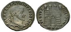 Maximinus II AE Follis, campgate reverse Maximinus II Daia Caesar (305-309 AD). AE Follis (27 mm, 6.71 g), Cyzicus, c. 308 AD. Obv. GAL VAL MAXIMINVS NOB CAES, laureate head right. Rev. VIRTVS MILITVM