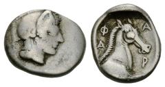 Pharsalos AR Hemidrachm Pharsalos, Thessaly. AR Hemidrachm (16 mm, 2.85 g), mid-late 5th Century BC. Obv. Helmeted head of Athena right. Rev. Φ-A-P-Σ-A around horse head right. BCD Thessaly 1280 (same