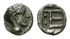 Kolophon AR Tetartemorion Kolophon, Ionia. AR Tetartemorion (7 mm, 0.35 g), c. 450-410 BC. Obv, Laureate head of Apollo right. Rev. TE within incuse square, two dots behind. SNG Kayhan 358 var. (no do