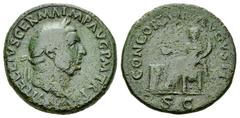Vitellius AE Dupondius, Concordia reverse Vitellius (69 AD). AE Dupondius (26-27 mm, 12.51 g), Roma (Rome). Obv. A VITELLIVS GERMA IMP AVG P M TR P, laureate head right. Rev. CONCORDIA AVGVSTI / S C, 