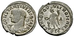 Constantius I Follis, very rare herculic bust type Constantius I Chlorus as Caesar (293-305 AD). AE Follis (29 mm, 8.24 g), c. 301-303 AD, Lugdunum (Lyons). Obv. CONSTANTIVS NOB CAES, Laureate bust le