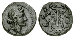 Sardis AE15, c. 2nd Century BC Sardis, Lydia. AE15 (3.51 g), 2nd Century BC. Obv. Laureate head of Apollo right. Rev. ΣAPΔIANΩN, Club; all within laurel wreath. SNG Cop. 470-482 var. (all with Magistr