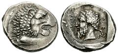 Mithrapata AR Stater, c. 390-370 BC Mithrapata, dynast of Lycia (c. 390-370 BC). AR Stater (22-24 mm, 9.83 g). Obv. Forepart of lion right. Rev. MITHRAPATA in lycian, his head left; triskeles behind; 