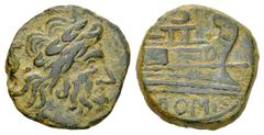 Anonymous AE Semis, after 211 BC Anonymous. AE Semis (20 mm, 5.35 g). Rome, after 211 BC. Obv. Laureate head of Saturn right, behind, S. Rev. Prow of galley right, above, S, below, ROMA. Craw. 56/3. V
