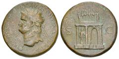 Nero AE Sestertius, triumphal arch Nero (54-68 AD). AE Sestertius (35 mm, 27.80 g), Lugdunum (Lyon), 66-68 AD. Obv. IMP NERO CAESAR AVG PONT MAX TR POT P P, laureate head of Nero left, globe at point 