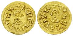 Suinthila AV Tremissis, Toledo Visigoths. Suinthila (621-631 AD). AV Tremissis (20 mm, 1.46 g), Tolero. Obv. +SVINTHILA REX, facing bust. Rev. +TOLETO PIVS, facing bust. Miles 223a. Good very fine.