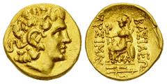 Mithradates VI AV Stater, Kallatis Kings of Pontos. Mithradates VI (c. 120-63 BC). AV Stater (19 mm, 8.30 g), first Mithradatic war issue, struck c. 88-86 VC. In the name and types of Lysimachos. Kall