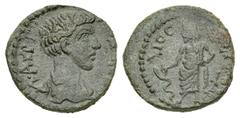 Geta AE17, Dioshieron Geta, as Caesar (197-209 AD). AE17 (3.28 g), Dioshieron, Lydia. Obv. Λ AVP Γ[ЄTAC KAIC], bare-headed and draped bust right, seen from behind. Rev. ΔIOCIЄPЄITΩN, Asklepios standin