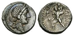 Iulius Caesar AR Denarius, Aeneas reverse Iulius Caesar (+ 44 BC). AR Denarius (16 mm, 3.83 g), uncertain Asia Minor mint, 48-47 BC. Obv. Diademed head of Venus right. Rev. CAESAR, Aeneas advancing le