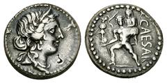 Iulius Caesar AR Denarius, Aeneas reverse Iulius Caesar (+ 44 BC). AR Denarius (17 mm, 3.73 g), uncertain Asia Minor mint, 48-47 BC. Obv. Diademed head of Venus right. Rev. CAESAR, Aeneas advancing le