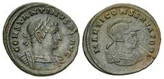 Constantine I the Great Follis, Mars reverse Constantine I the Great (306-337 AD). AE Follis (22-23 mm, 3.79 g), Treveri (Trier), 310-313 AD. Obv. CONSTANTINVS P F AVG, Laureate and cuirassed bust rig
