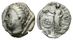 Pherai AR Hemidrachm, c. 302-286 BC Pherai, Thessaly. AR Hemidrachm (16 mm, 2.57 g), c. 302-286 BC. Obv. Head of Ennodia left, wearing laurel wreath, triple-pendant earring, and plain necklace; torch 