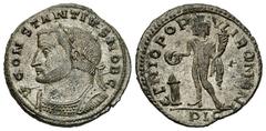 Constantius Follis, scarce bust type Constantius I Chlorus as Caesar (293-305 AD). AE silvered Follis (27 mm, 9.12 g), Lugdunum (Lyons), c. 301-303 AD. Obv. CONSTANTIVS NOB C, Laureate and cuirassed b