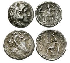 Lot of 2 AR Tetradrachms Lot of 2 (two) AR Tetradrachms, in the name of Alexander III 'the Great' (24 mm, 16.00 g) and Lysimachos (28 mm, 16.15 g). Fine. (2)