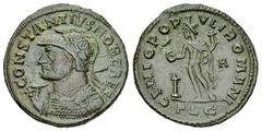 Constantius Follis, Genius reverse Constantius I (293-305 AD). AE Follis (29 mm, 9.14 g.), Lugdunum (Lyon), c. 300-302 AD. Obv. CONSTANTIVS NOB CAES, bust cuirassed left, seen from front, wearing cres